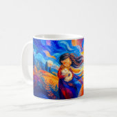 Mug Fille avec chat dans des couleurs fluides et vente (Devant gauche)