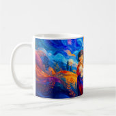 Mug Fille avec chat dans des couleurs fluides et vente (Gauche)