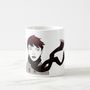 Mug fille avec écharpe effiloche