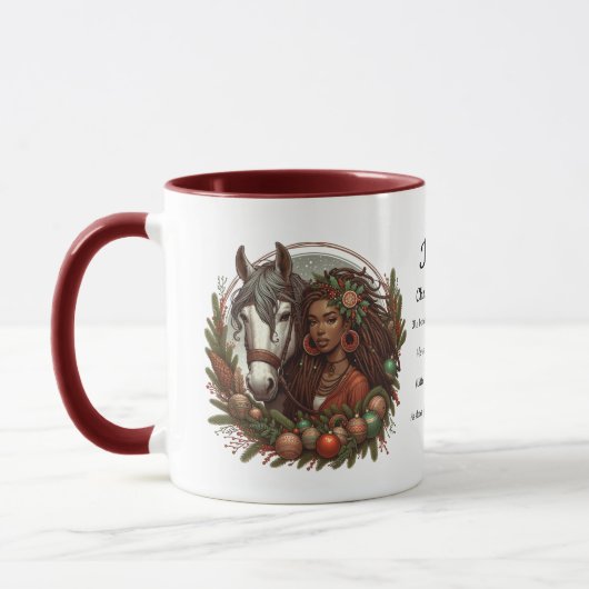 Mug Fille Avec Le Cheval Et La Couronne Noël (Gauche)
