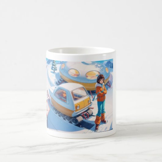 Mug Fille avec motoneige rétro (Centre)