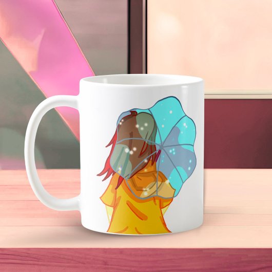 Mug Fille avec parapluie dans le vent Dessin