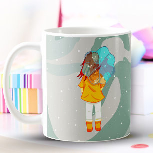Mug Fille avec parapluie dans l'éolien Dessin vert Eve