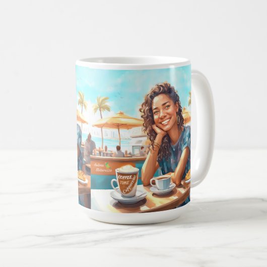 Mug Fille avec pause café (Devant droit)