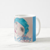 Mug Fille avec Red Rose Beret Watercolor Carte d'anniv (Devant droit)