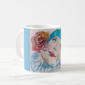 Mug Fille avec Red Rose Beret Watercolor Carte d'anniv (Devant gauche)