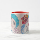 Mug Fille avec Rose Rouge Beret Aquarelle Florale Fleu (Centre)