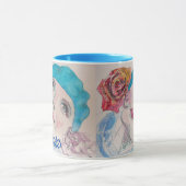 Mug Fille avec Rose Rouge Beret Aquarelle Florale Fleu (Centre)