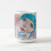 Mug Fille avec Rose Rouge Beret Aquarelle Soyez Vrai P (Centre)