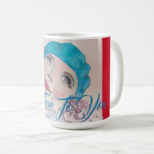 Mug Fille avec Rose Rouge Beret Aquarelle Soyez Vrai P (Devant droit)