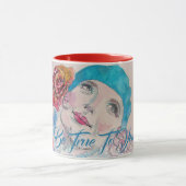 Mug Fille avec Rose Rouge Beret Aquarelle Soyez Vrai P (Centre)