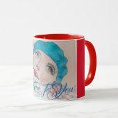 Mug Fille avec Rose Rouge Beret Aquarelle Soyez Vrai P (Devant droit)