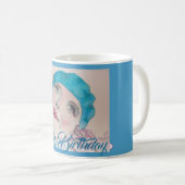 Mug Fille avec Rouge Rose Beret Aquarelle Anniversaire (Devant droit)