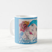 Mug Fille avec Rouge Rose Beret Aquarelle Anniversaire (Devant gauche)