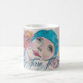 Mug Fille avec Rouge Rose Beret Aquarelle Boug Cadeau (Centre)