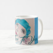 Mug Fille avec Rouge Rose Beret Aquarelle Boug Cadeau (Devant droit)