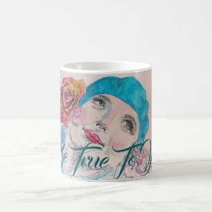 Mug Fille avec Rouge Rose Beret Aquarelle Boug Cadeau