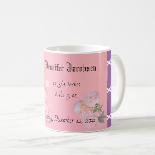 Mug Fille bébé en rose avec fleurs (Devant droit)