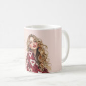 Mug Fille blonde coeurs rouges Saint Valentin Amour (Devant droit)
