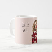 Mug Fille blonde coeurs rouges Saint Valentin Amour (Devant gauche)