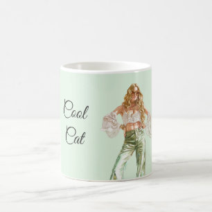 Mug Fille Blonde des Années Soixante-dix Chat Cool