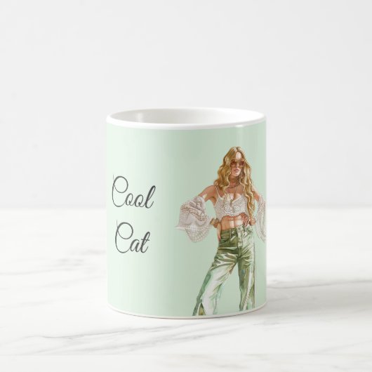 Mug Fille Blonde des Années Soixante-dix Chat Cool (Centre)