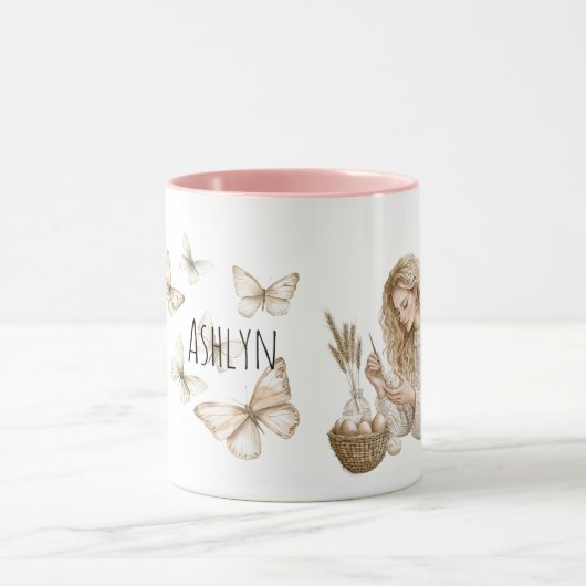 Mug Fille Blonde Œufs de Pâques Papillons (Centre)