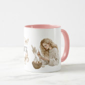 Mug Fille Blonde Œufs de Pâques Papillons (Devant droit)