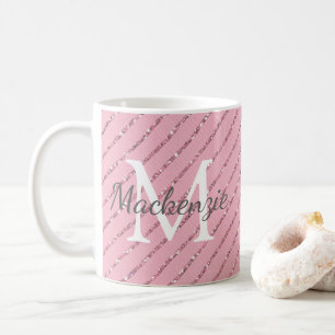 Mug Fille Blush Parties scintillant rose rayures Monog