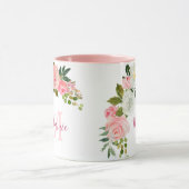 Mug Fille Blush rose et blanc Roses Nom Monogramme (Centre)