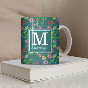 Mug Fille Bohème Fleurs colorées Monogramme