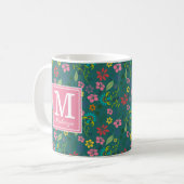 Mug Fille Bohème Fleurs colorées Turquoise Monogramme (Devant gauche)