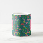 Mug Fille Bohème Fleurs colorées Turquoise Monogramme (Centre)
