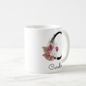 Mug Fille Boho rose moderne Floral C initial (Devant droit)