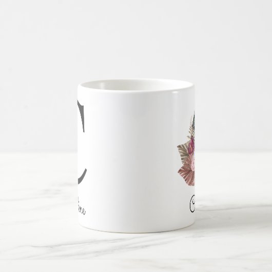 Mug Fille Boho rose moderne Floral C initial (Centre)