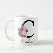 Mug Fille Boho rose moderne Floral C initial (Gauche)