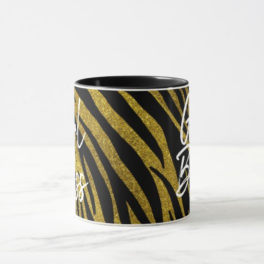 Mug Fille Boss Zebra Stripes & Faux Gold Parties scint (Centre)
