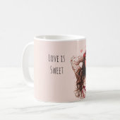 Mug Fille Brune Cœurs Rouges Saint-Valentin Amour (Devant gauche)