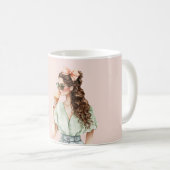 Mug Fille Cheveux Bruns Ruban Peach Cône de Glace (Devant droit)