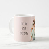 Mug Fille Cheveux Bruns Ruban Peach Cône de Glace (Devant gauche)