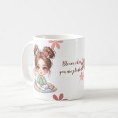 Mug Fille Chibi Adorable Assise sur un Coussin avec ci (Devant gauche)