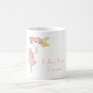 Mug Fille Cœur Violet Jaune Étoiles Lune Ballons
