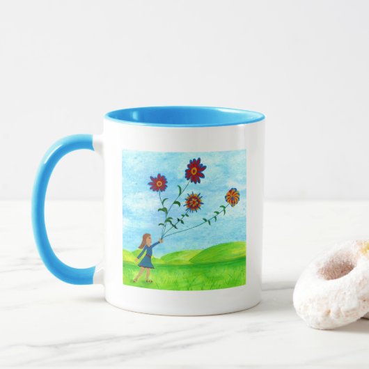 Mug Fille Colorée Avec Des Cerfs-Fleurs (Avec donut)