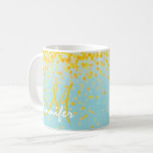 Mug Fille confetti jaune doré turquoise nom ombre (Devant gauche)