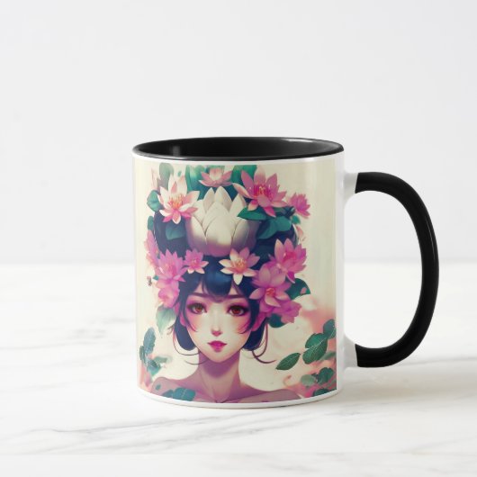 Mug Fille d'anime couronnée de fleurs de lotus (Droite)