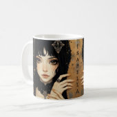 Mug Fille d'anime gothique noir et or (Devant gauche)