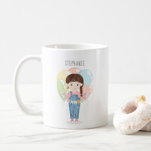 Mug Fille d'anniversaire dans les salles Brunette (Avec donut)