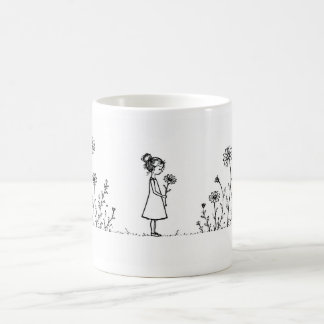 Mug Fille dans la prairie de pâquerettes – Minimaliste