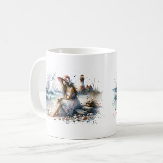 Mug Fille d'aquarelle romantique par phare (Devant gauche)