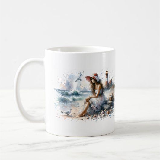 Mug Fille d'aquarelle romantique par phare (Gauche)
